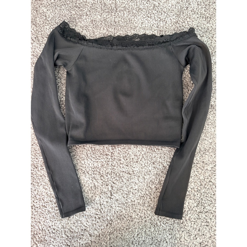 Out From Under Urban Outfitters Top M/L Black Ribbed Lace Off Shoulder Coquette